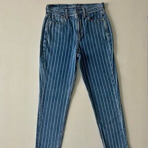 American Eagle Outfitters Blue & White Striped High Rise Mom Jeans Size 0